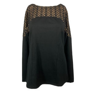 Mark Zunino Shirt Womens Sz S Black Cotton Stretch Long‎ Sleeve Blouse Lace Top